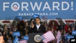 오하이오 선거유세에서 연설하는 민주당의 바락 오바마 미 대통령 