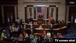 Anggota Partai Demokrat di DPR AS menuntut pemungutan suara terhadap perundang-undangan terkait kontrol kepemilikan senjata dengan melakukan protes duduk. (Foto: Screengrab dari C-SPAN).