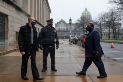 Electoral College member Pennsylvania State Representative Jordan Harris (D-Philadelphia) arrives ahead of electors gathering to cast their votes at the at the state capitol complex in Harrisburg, Pennsylvania, Dec. 14, 2020.