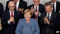 Angela Merkel, QG de la CDU, Berlin, Allemagne, le 24 septembre 2017. 