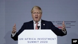 Le Premier ministre britannique Boris Johnson, lors de l'ouverture du UK Africa Investment Summit à Londres, le lundi 20 janvier 2020. 