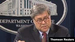 U.S. Attorney General William Barr speaks at a news conference on nationwide protests in response to the death of George Floyd, June 4, 2020, at the Justice Department in Washington.