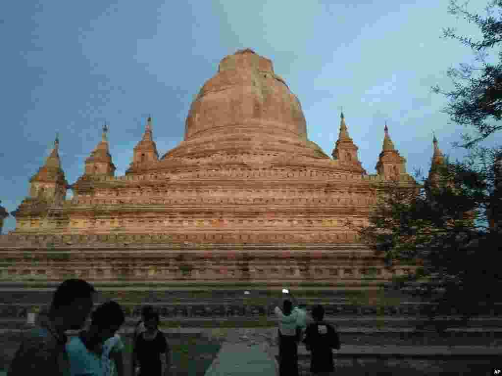 This photo provided by Soe Thura Lwin shows a damaged temple in Bagan, Myanmar, Aug. 24, 2016.