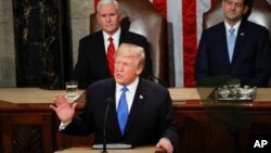 President Donald Trump delivers his State of the Union address to a joint session of Congress on Capitol Hill in Washington, Jan. 30, 2018. 