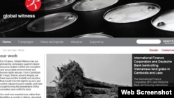 A screenshot of the Global Witness website on May 13, 2013, shows the release of the new report "Rubber Barons."
