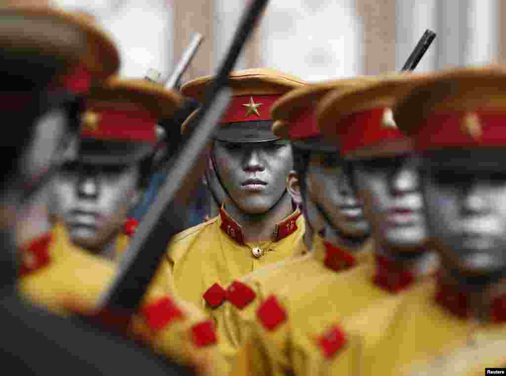 Activists of the international campaigning and advocacy organization ONE installed balloons with portraits of the G7 heads of state in front of the Frauenkirche cathedral (Church of Our Lady) prior to the G7 Finance Ministers meeting in Dresden, Germany.