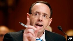 Deputy Attorney General Rod Rosenstein testifies on Capitol Hill in Washington, June 13, 2017, before a Senate Appropriations subcommittee hearing on the Justice Department's fiscal 2018 budget.