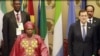 A video grab taken from AFP footage on June 26, 2014 shows African Union (AU) President Nkosazana Dlamini-Zuma and Spanish Prime Minister Mariano Rajoy attending the opening of an African Union (AU) summit in Malabo, Equatorial Guinea, on June 26, 2014. 