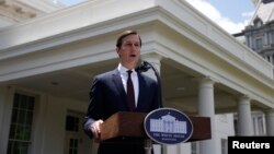 White House Senior Adviser Jared Kushner speaks to members of the White House press following his appearance before a closed session of the Senate Intelligence Committee as part of their probe into Russian meddling in the 2016 U.S. presidential election i