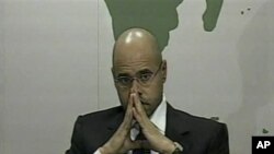 Saif al-Islam, son of longtime Libyan leader Moammar Gadhafi, speaks out in defense of his father and his regime, February 21, 2011.