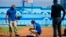 Murray Cook, left, and Phil Bradley, right, from the Major League Baseball Players Association talk to a worker during the refurbishing of the Latinoamericano stadium, March 16, 2016. The Tampa Bay Rays will play the Cuban national team March 22 in Havana.