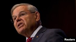 FILE - U.S. Senator Bob Menendez, a New Jersey Democrat, pictured in August 2015 in South Orange, New Jersey, has introduced legislation that would protect U.S. citizens and residents from detention on the basis of racial profiling by immigration agents. 