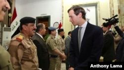 Jared Kushner, U.S. President Donald Trump's son-in-law and senior adviser, arrives at the Ministry of Defense, in Baghdad, Iraq, April 3, 2017.