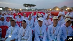 Members of Myanmar Catholic clergy gather to participate in a holy Mass of Pope Francis Wednesday, Nov. 29, 2017, in Yangon, Myanmar.