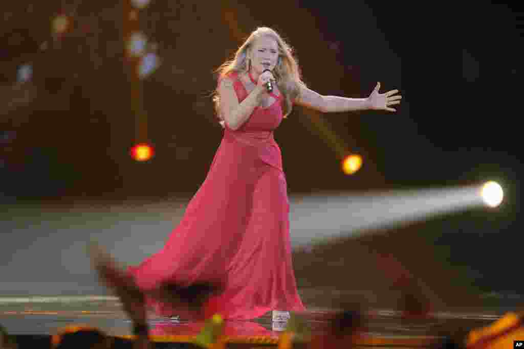 Anja from Denmark performs the song "Where I Am" during the Final for the Eurovision Song Contest, in Kyiv, Ukraine, May 13, 2017.