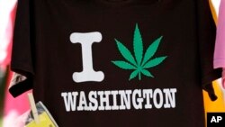 A T-shirt is displayed at the first day of Hempfest, Seattle, Washington, Aug. 16, 2013.
