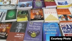 Books are seen on display on a table at the Mogadishu Book Fair in Mogadishu, Somalia. (Courtesy - Mogadishu Book Fair)