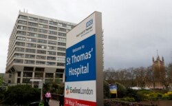 A view of St Thomas' Hospital in London where Britain's Prime Minister Boris Johnson has been placed in intensive care for treatment of COVID-19. (AP Photo/Frank Augstein)