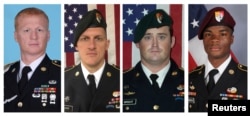 A combination photo of U.S. Army Special Forces Sergeant Jeremiah Johnson (L to R), U.S. Special Forces Sgt. Bryan Black, U.S. Special Forces Sgt. Dustin Wright and U.S. Special Forces Sgt. La David Johnson killed in Niger, West Africa, Oct. 4, 2017.