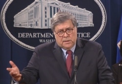 FILE - U.S. Attorney General William Barr speaks at a news conference at the Justice Department in Washington, June 4, 2020.