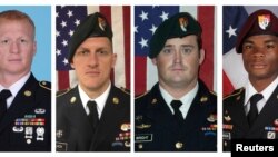A combination photo of U.S. Army Special Forces Sergeant Jeremiah Johnson (L to R), U.S. Special Forces Sgt. Bryan Black, U.S. Special Forces Sgt. Dustin Wright and U.S. Special Forces Sgt. La David Johnson killed in Niger, West Africa, Oct. 4, 2017, in t