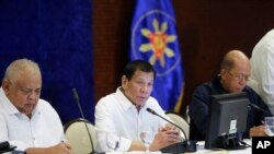 Philippine President Duterte talks during the Joint Armed Forces of the Philippines-Philippine National Police Command Conference in Manila, Jan. 7, 2020. (Alfred Frias/ Malacanang Presidential Photographers Division via AP)