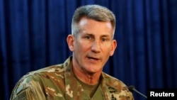 جان نکلسن در کنفرانس ویدیویی از کابل با جمعی خبرنگاران در مقر وزارت دفاع ایالات متحده صحبت کرد