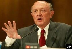 FILE - Former CIA director James Woolsey testifies on Capitol Hill, Aug. 16, 2004, in Washington.