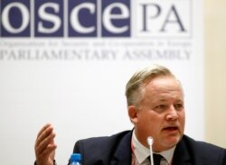 Swedish Special Envoy Kent Harstedt attends a news conference in Minsk, Belarus, Sept. 12, 2016.