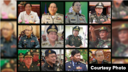 ​ឧត្តម​សេនីយ៍​ជាន់ខ្ពស់កម្ពុជា​ចំនួន ​១២ រូប ដែលរបាយការណ៍របស់អង្គការឃ្លាំមើលសិទ្ធិមនុស្ស Human Rights Watch ចោទថា បានរំលោភសិទ្ធិមនុស្សជាលក្ខណៈប្រព័ន្ធ។ (រូបថតដោយ Human Rights Watch)