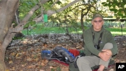 Naturalist Michael Fay camped out at the Missouri Botanical Garden during a recent visit to St. Louis.
