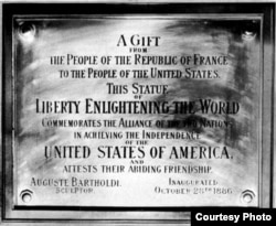 The dedication plaque on the Statue of Liberty