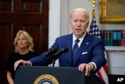 美国总统拜登就德州罗布小学校枪击案在白宫发表讲话。（2022年5月24日）