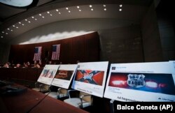 Facebook advertisements linked to a Russian effort to disrupt the American political process are shown.