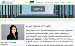 រូប​ថតពី​គេហទំព័រ​ក្រុមហ៊ុន​ប្រឹក្សា​ផ្នែក​ច្បាប់ ​ឈ្មោះ HML Law Group កាល​ពី​ថ្ងៃ​ទី​៧ ខែ​វិច្ឆិកា ឆ្នាំ​២០១៩ បង្ហាញ​ពី​លោកស្រី​ ហ៊ុន គីមឡេង គឺ​ជា​ប្រធាន​និង​ស្ថាបនិក​នៃ​ក្រុមហ៊ុន​ប្រឹក្សា​ច្បាប់​នេះ។