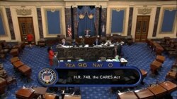 FILE - In this image from video, the final vote of 96-0 shows passage of the $2.2 trillion economic rescue package in response to coronavirus pandemic, passed by the Senate at the U.S. Capitol in Washington, March 25, 2020.