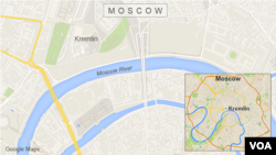 Map of Moscow showing the bridge over the Moscow River near the Kremlin