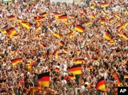 German fans at a world cup qualifying game in 2009...They're expected to vastly outnumber Black Star supporters when the team clash in Johannesburg on June 23rd