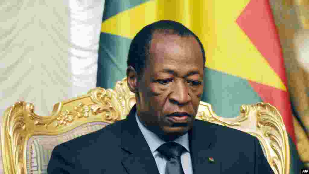 FILE - Burkina Faso President Blaise Compaore announced he was stepping down following violent protests demanding an end to his 27-year rule, Oct. 31, 2014.