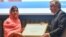 Malala Yousafzai attends a ceremony with United Nations Secretary-General Antonio Guterres after being selected a United Nations messenger of peace in New York, New York, April 10, 2017. 