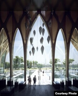 គំរូប្លង់​នៃ​វិទ្យាស្ថាន​ស្លឹក​រឹត ត្រូវបាន​រចនា​ប្លង់​ដោយ​លោកស្រី Zaha Hadid ជា​ស្ថាបត្យករ​ជាតិ​ អង់គ្លេស-អ៊ីរ៉ាក់ ដ៏​ល្បី​ល្បាញ​មួយ​រួប។ វិទ្យាស្ថាន​នេះ​គឺ​ជា​មជ្ឈមណ្ឌលឈាន​មុខ​នៅ​ក្នុង​ការសិក្សា​ពី​អំពើ​ប្រល័យ​ពូជសាសន៍​នៅ​ក្នុង​តំបន់​អាស៊ី​ និង​មាន​គោល​បំណង​ជំរុញ​ឲ្យ​មាន​ការចង​ចាំ​ យុត្តិធម៌ និង​ការផ្សះផ្សា​នៅ​ទូទាំង​តំបន់។​ (រូបថត​ផ្តល់​ឲ្យ​ដោយ​មជ្ឈមណ្ឌល​ឯកសារ​កម្ពុជា)