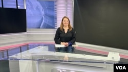 FILE - Ksenia Turkova sits in a VOA studio in an undated photo. Turkova is one of several journalists whom Russia's Justice Ministry added on Friday to its list of people it calls foreign agents.
