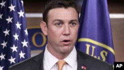 FILE - Rep. Duncan Hunter, R-Calif., speaks during a news conference on Capitol Hill in Washington.