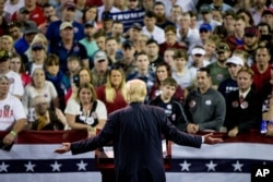 Republican presidential candidate Donald Trump speaks at a rally at Valdosta State University in Valdosta, Ga., Monday, Feb. 29, 2016.