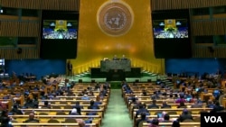 9일 뉴욕 유엔본부에서 개최된 유엔총회. 안건으로 유엔 인권이사회 이사국 선거가 포함됐다. (화면출처: UNTV)
