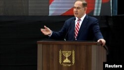 Le ministre israélien Benjamin Netanyahu parle lors d'une cérémonie, le 2 avril 2017.