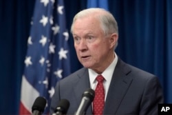 FILE - Attorney General Jeff Sessions speaks in Washington, March 6, 2017.