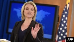 La porte-parole du Département d'État, Heather Nauert, lors d'une réunion au Département d'État à Washington, le 30 novembre 2017.