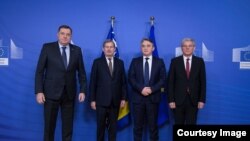 Članovi Predsjedništva BiH i komesar Johannes Hahn, Brisel, 30.01.2019.