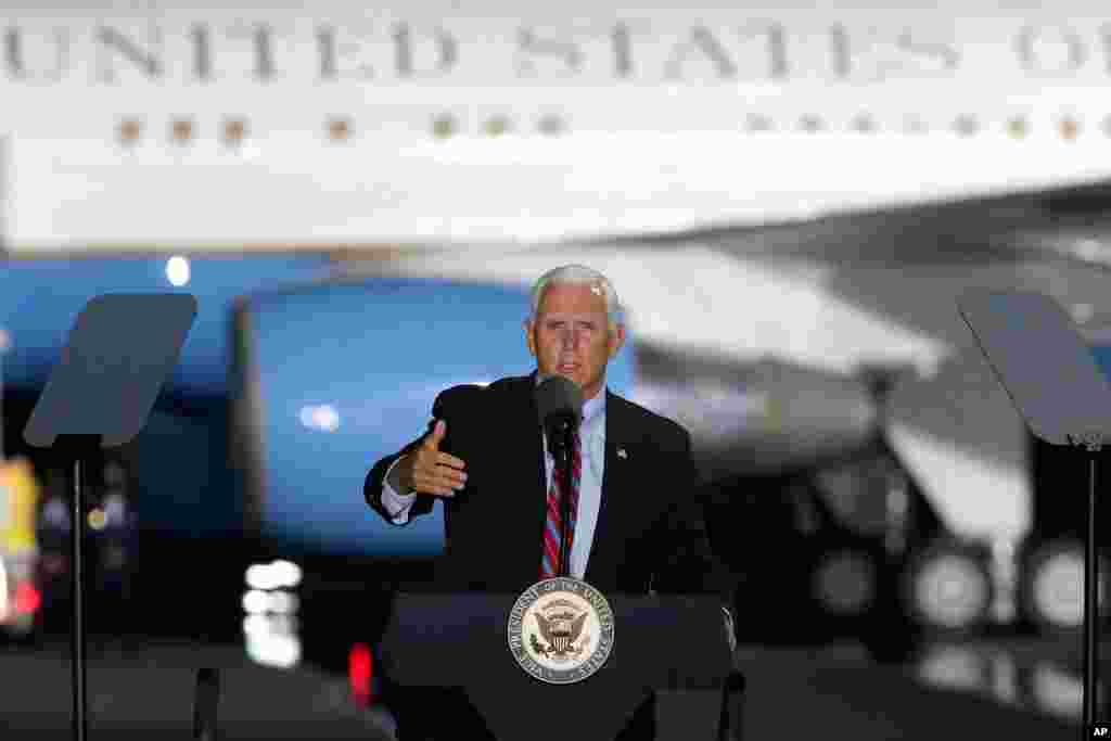 Vice President Mike Pence speaks to supporters Saturday Oct. 24, 2020 in Tallahassee, Fla. Battleground Florida was again a central focus of the presidential campaign Saturday as President Donald Trump, Vice President Mike Pence and former President…